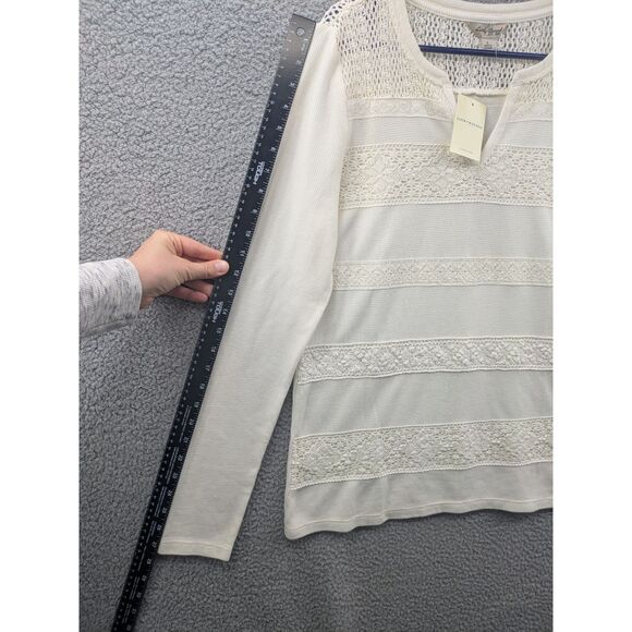 NWT Lucky Brand Women's size Large Long Sleeve Cream Top Lace Stripes - Picture 7 of 10